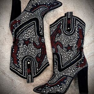 Studded Black and Red Western Boots